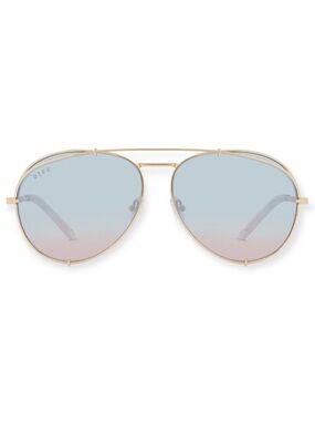 DIFF Koko Sunglasses Gold Frame Blue Lavender Mirror Lens Oversized Aviators